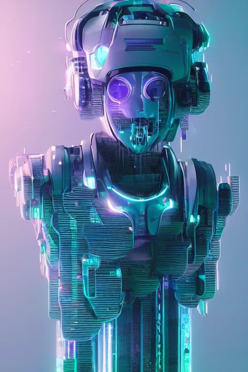 Image similar to a robot with chives on his head, cyberpunk art by Mike Winkelmann and beeple, by Filip Honda, trending on cgsociety, panfuturism, made of chives, glitch art, rendered in cinema4d,