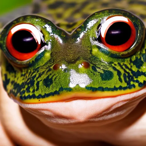 Prompt: photography portrait of a frog with electric skin