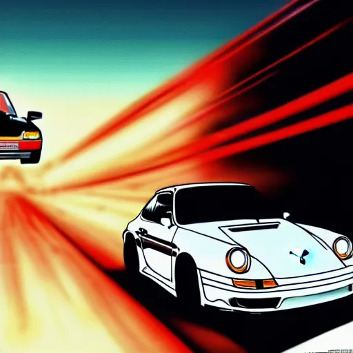 Image similar to ikari shinji drifting in a porsche car, full hd, 4 k anime wallaper, initial d anime style