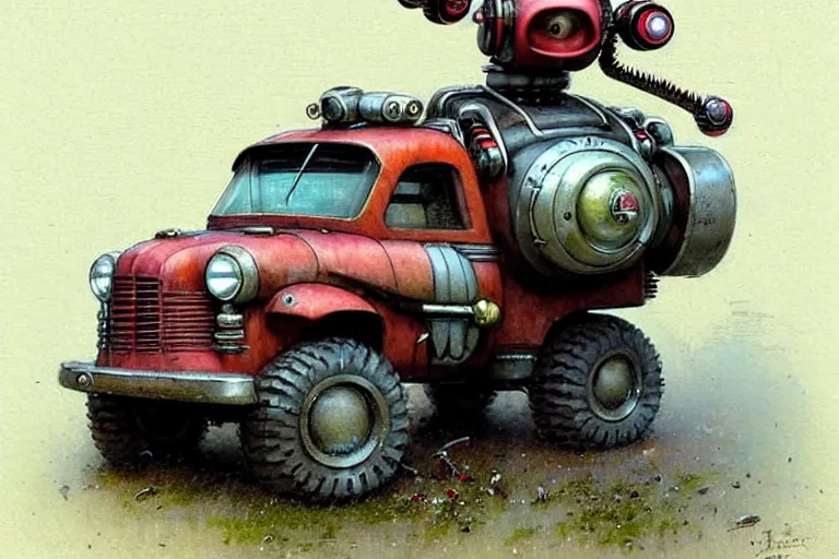 Image similar to adventurer ( ( ( ( ( 1 9 5 0 s retro future robot android fat knome rv offroad truck robot. muted colors. ) ) ) ) ) by jean baptiste monge!!!!!!!!!!!!!!!!!!!!!!!!! chrome red