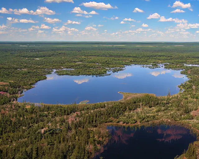 Image similar to my teeth are sharp. there is a lake in the foreground with water reflections.