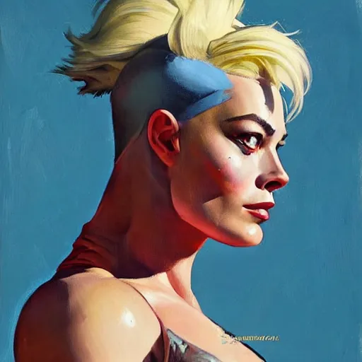 Prompt: greg manchess portrait of margot robbie as zarya from overwatch, epic grimdark, fantasy, medium shot, asymmetrical, profile picture, organic painting, sunny day, matte painting, bold shapes, hard edges, street art, trending on artstation, by huang guangjian and gil elvgren and sachin teng
