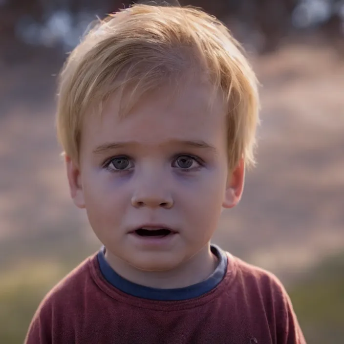 Prompt: portrait of toddler antony starr as homelander from the boys ( 2 0 1 9 ), slightly smiling. looking towards the camera, by brandon stanton. blonde hair. detailed, 4 k, morning hour.