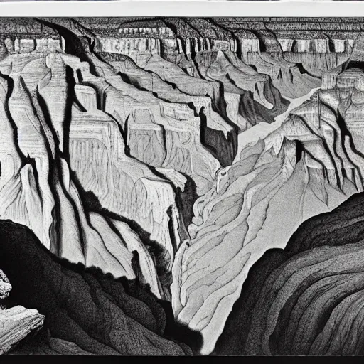 Prompt: masterpiece grand canyon by Escher and O'Keefe, highly detailed, matte painting