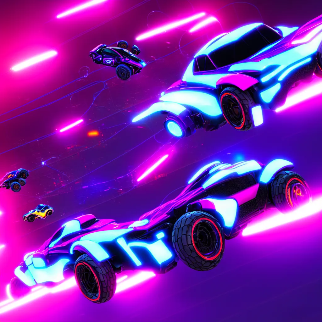 Image similar to rocket league octane, 4 k render, cinema 4 d, hyper realistic, cyberpunk neon lighting,