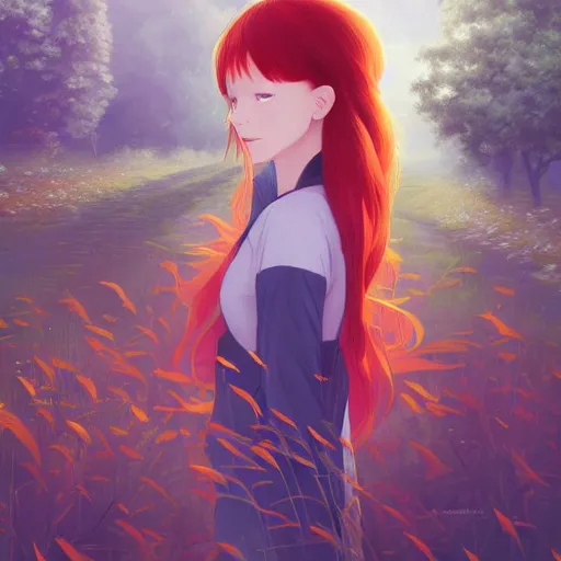 Prompt: a portrait of a young redhaired woman countryside landscape ambient lighting, 4k, anime, key visual, lois van baarle, ilya kuvshinov rossdraws The seeds for each individual image are: [3081018170, 1309988900, 513330673, 188216907, 4262862863, 3278750727, 1930897407, 2654465279, 2506921471, 872637744, 2263539546]
