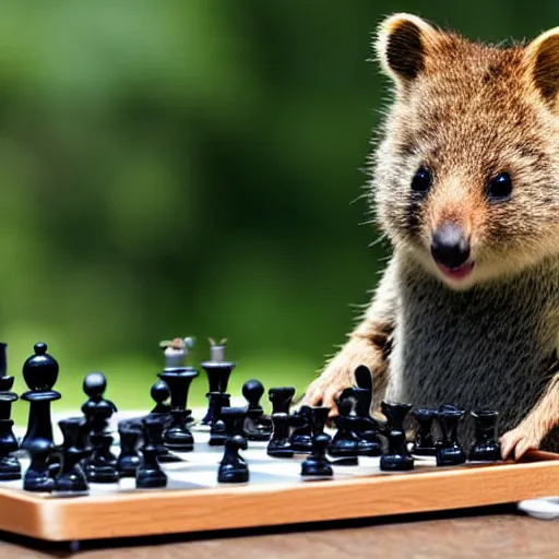 Prompt: a happy quokka playing chess