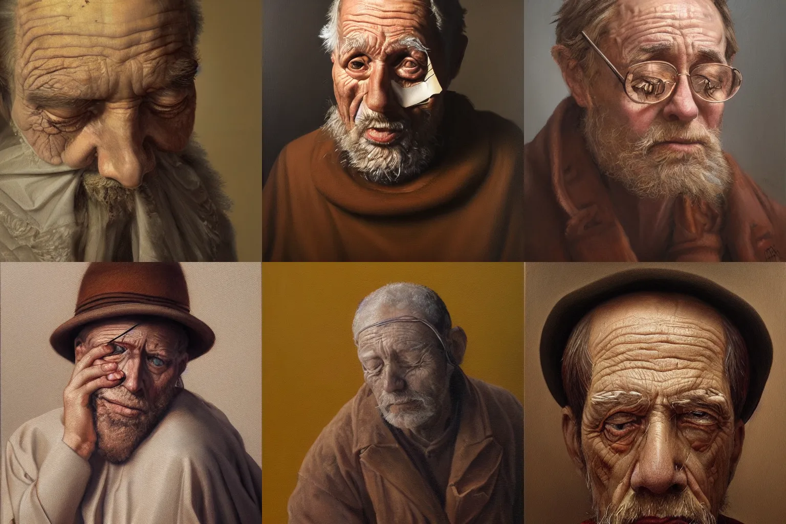 Prompt: The blind man by Xavier Mellery, highly detailed oil painting, 4k, masterpiece
