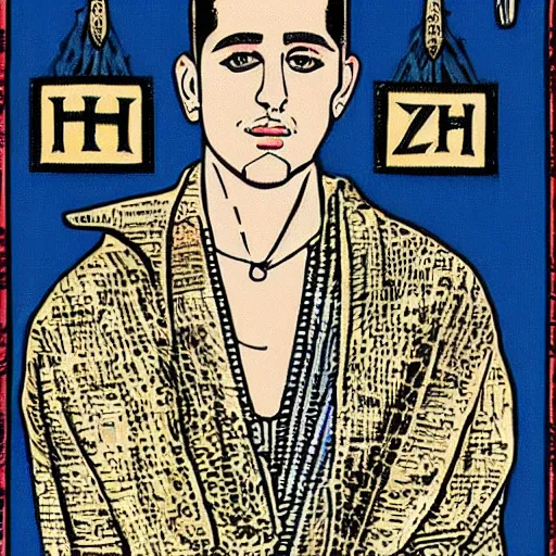 Image similar to G-Eazy in Thoth tarot deck, style of Lady Frieda Harris, 4K