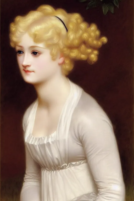 Image similar to jane austen blondie blond albino white hair, painting by rossetti bouguereau, detailed art, artstation