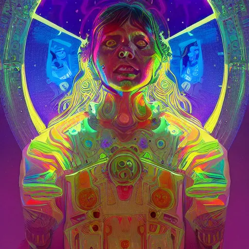 Image similar to An extremely psychedelic experience, colorful, surreal, dramatic lighting, cosmonaut, LSD, face, detailed, intricate, elegant, highly detailed, digital painting, artstation, concept art, smooth, sharp focus, illustration, art by Sam Spratt, Dan Mumford, Artem Demura and Alphonse Mucha