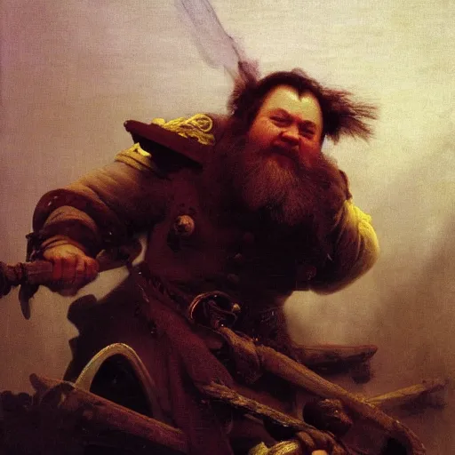 Image similar to art by ivan aivazovsky and syd mead and moebius and gaston bussiere and roger dean and pieter claesz and paul delaroche and alma tadema and aelbert cuyp and willem claesz, a fantasy cinematic close up shot of a dwarf berserker, warhammer, dnd, last stand