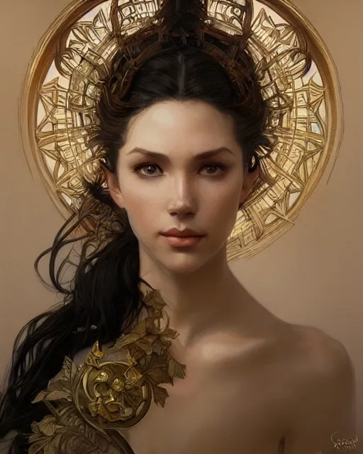 Image similar to portrait of a transcendental creature, d & d, fantasy, intricate, elegant, highly detailed, digital painting, artstation, concept art, smooth, sharp focus, illustration, art by artgerm and greg rutkowski and alphonse mucha