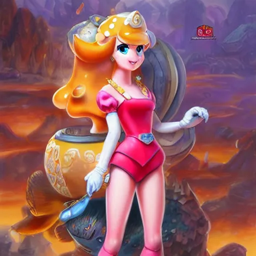 Prompt: princess peach in super marios overall, fantasy art, highly detailed, trending on artstation, tony sart