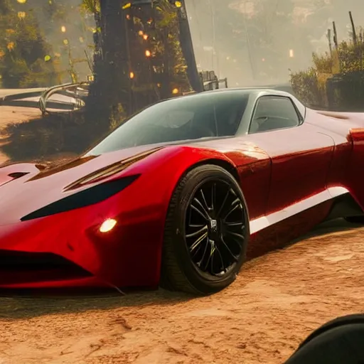 Prompt: futuristic sleek sports car in red dead redemption 2