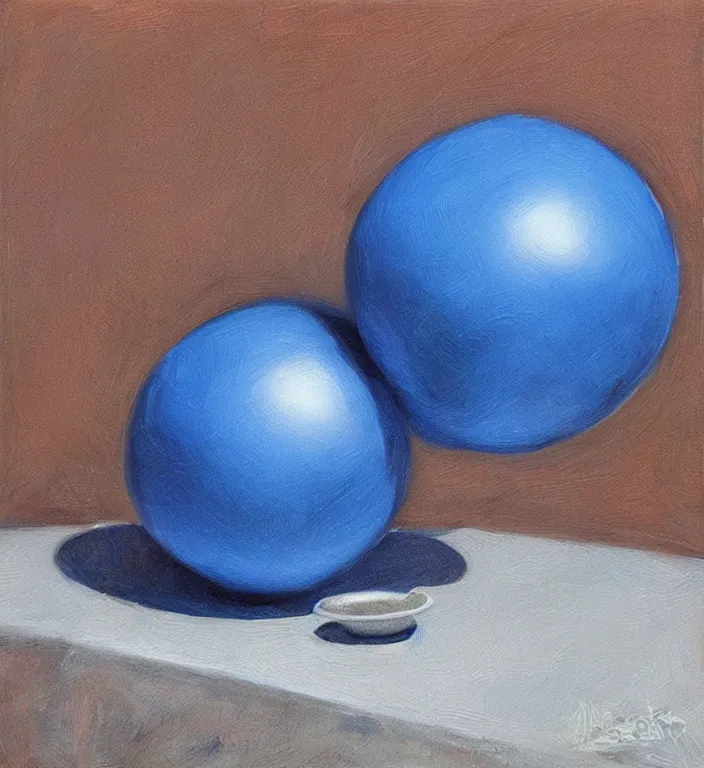 Image similar to a blue ball on a table, art by Alvaro Castagnet