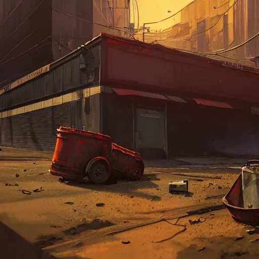 Image similar to huge black pack of c 4 - explosives on a red rusty oil - drum in gta v, stephen bliss, unreal engine, fantasy art by greg rutkowski, loish, rhads, ferdinand knab, makoto shinkai and lois van baarle, ilya kuvshinov, rossdraws, tom bagshaw, global illumination, detailed and intricate environment