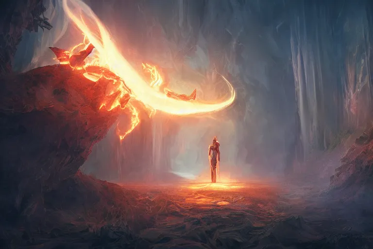 Image similar to A Portal to the Lost Flame Realm, fantasy, digital art, professional illustration, realistic, ultra detailed, atmospheric, cinematic lighting, arcane