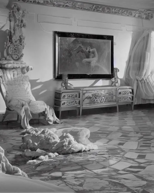 Prompt: the image is a lost hollywood film still 1 9 5 0 s photograph of the greek god poseidon's bedroom. vibrant cinematography, anamorphic lenses, crisp, detailed image in 4 k resolution.