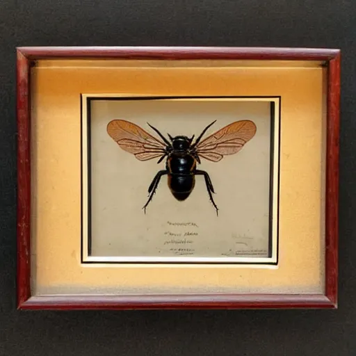 Prompt: antique framed 🐝, entomology specimen, victorian, scientific, symmetry, hd,