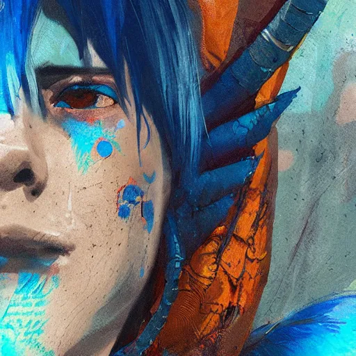 Prompt: blue dragon, by ismail inceoglu, close - up, character portrait, blue scales,