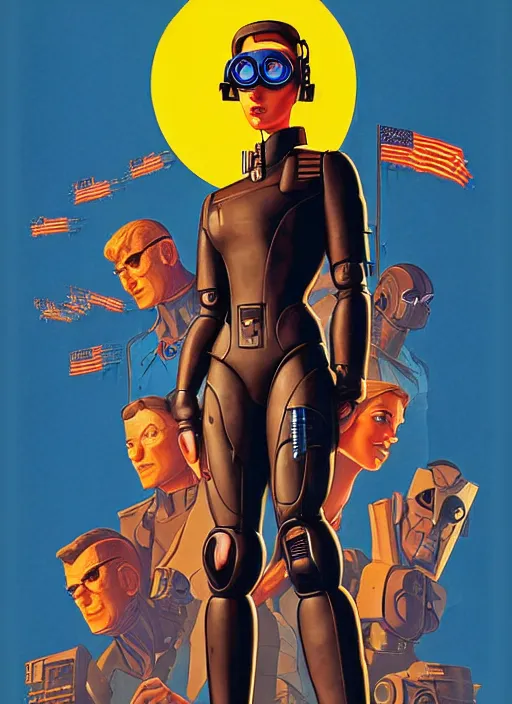 Prompt: american propaganda poster. cyberpunk mech pilot. portrait by jean giraud and anton otto fischer and john philip falter and will eisner and gil elvgren and pixar. realistic proportions. character art. science fiction d & d. tf 2, overwatch, rb 6 s, cyberpunk 2 0 7 7, blade runner 2 0 4 9.