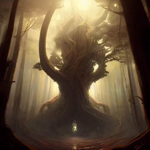 Prompt: Yggdrasil, atmospheric lighting, detailed, by Greg Rutkowski, trending on artstation