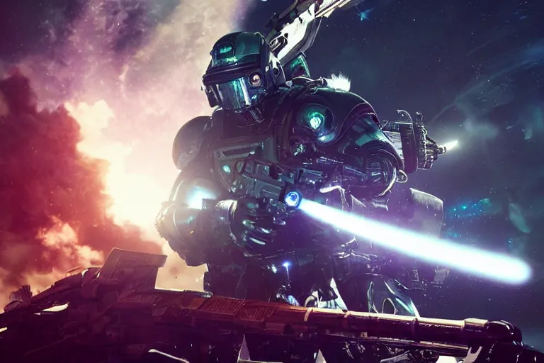 Image similar to VFX movie of a futuristic inhuman alien spacemarines in future spaceship, firing gun at space pirates detailed creature skin neon lighting by Emmanuel Lubezki