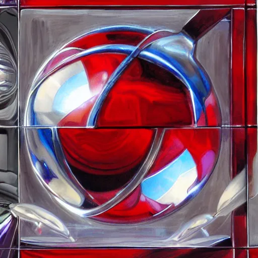 Prompt: chrome spheres on a red cube by don bluth