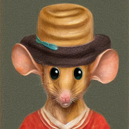 Image similar to portrait of a humanoid rat wearing a hat in the style of piccaso