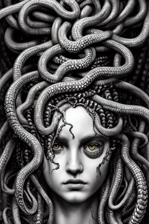 Prompt: medusa gorgon, detailed, highly detailed, hyper detailed, high definition, graffiti, beautiful composition, trending on artstation, award - winning photograph, masterpiece, intricate, portrait, 8 k highly professionally detailed, hdr, cgsociety