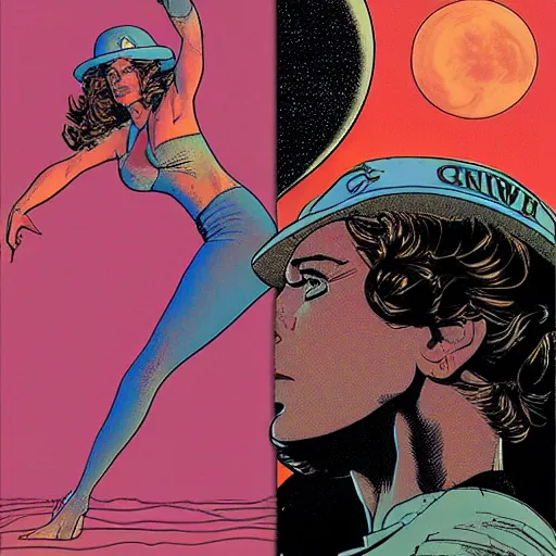 Image similar to cindy crawford retro minimalist portrait moebius starwatcher comic by jean giraud, 8 k