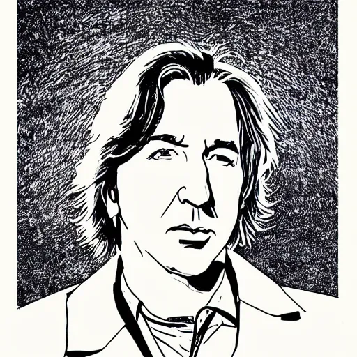 Prompt: alan rickman retro minimalist portrait! moebius starwatcher comic by jean giraud, portrait 8 k