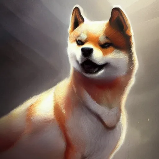 Image similar to portrait of a communist shiba inu dog, tragic, elegant, fantasy, hd shot, digital portrait, beautiful, artstation, comic style, by artgerm, guy denning, jakub rozalski, magali villeneuve and charlie bowater