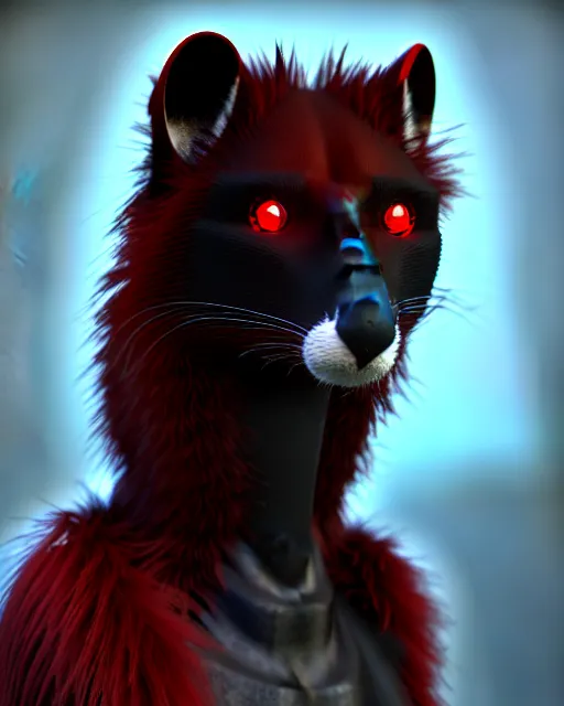 Image similar to furry - male - red - black - weasel - necromancer - fursona uhd ue 5 visual novel pc game expressions, photorealistic