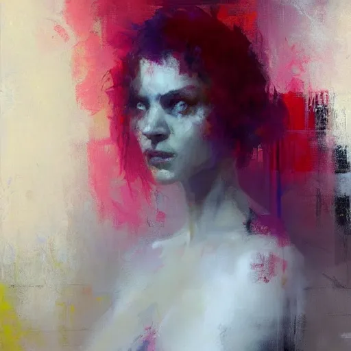 Prompt: abstract painting of woman in bright colour by jeremy mann