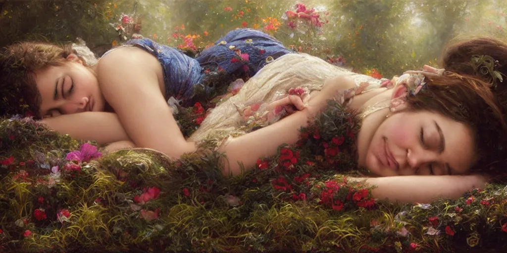 Image similar to Mila Kunis falling asleep, Lilia Alvarado, Sophie Anderson, Mark Arian, Bob Byerley, Charlie Bowater, Mark Brooks, Steve Henderson, Justin Gerard, Arthur Hughes, Edward Robert Hughes, Mark Keathley, Victor Nizovtsev, Carlos Shwabe, Ross Tran, WLOP