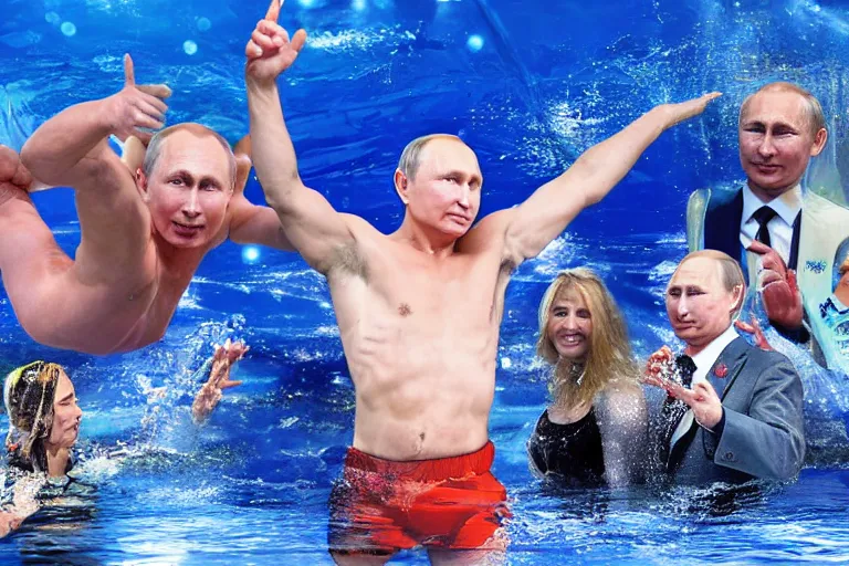 Image similar to Putin and aquatic disco, hyper realistic photo, highly detailed