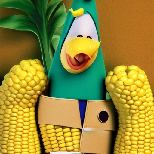 Prompt: a photoreal image of doug from the tv show doug as anthropomorphic corn.