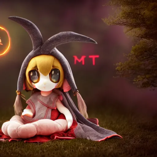 Prompt: cute fumo plush of a ram girl casting a summoning spell, witch, focus, bokeh, vray