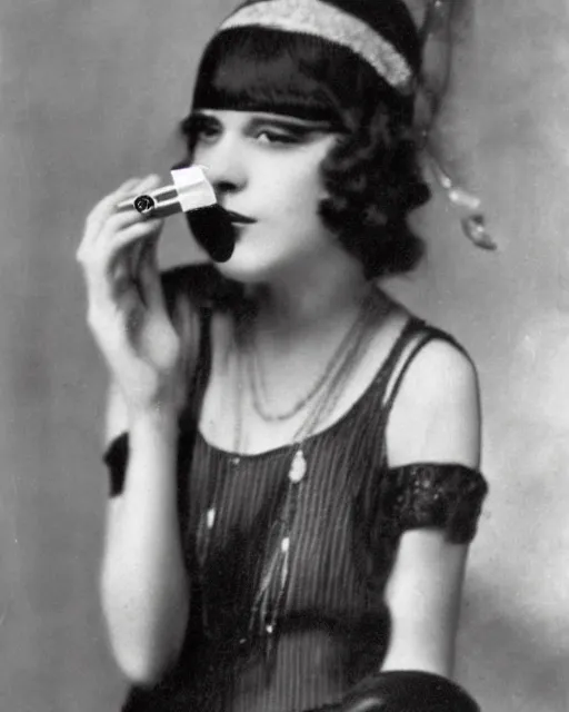 Image similar to 1 9 2 0 s photo of a flapper girl smoking a juul ecig vape