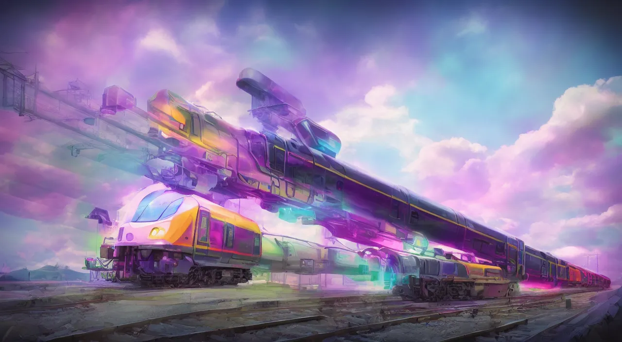 Prompt: Massive futuristic Train in colourful clouds,train,octane-render