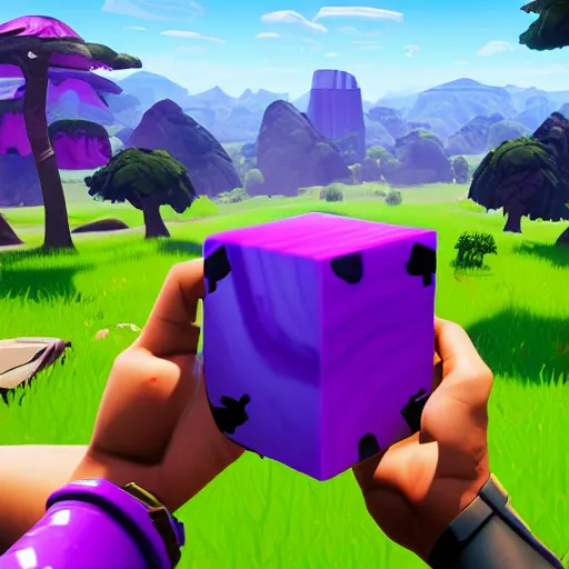 Prompt: obsidian purple cube in fortnite