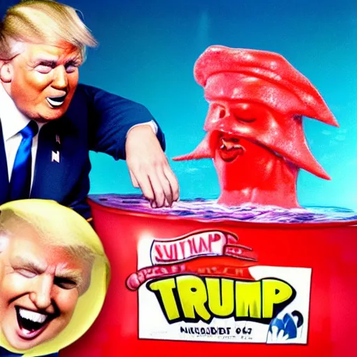 Prompt: donald trump getting slimed! on nickelodeons double dare