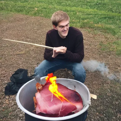 Prompt: bo burnham burning ham in burningham