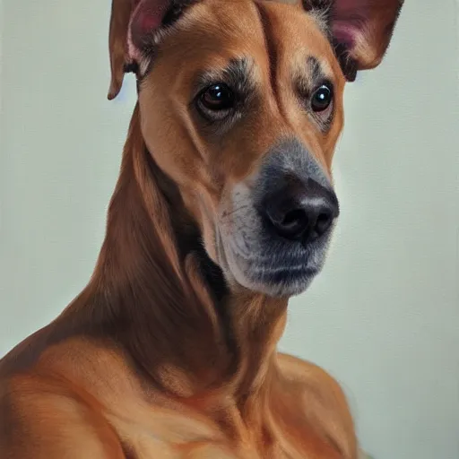 Image similar to full-length Slavic dog head man, oil painting, hyperrealism, beautiful, high resolution, trending on artstation,