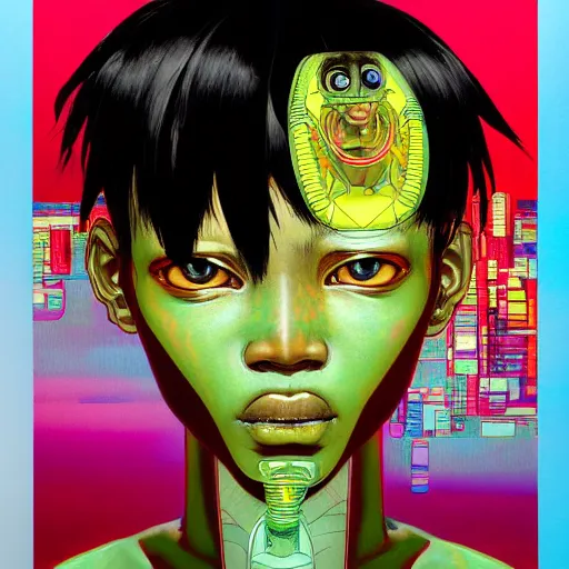 Prompt: 8 year old citizen portrait soft light painted by james jean and katsuhiro otomo and erik jones, inspired by kenyan ghost in the shell anime, smooth face feature, intricate oil painting, high detail illustration, sharp high detail, manga and anime 1 9 9 9