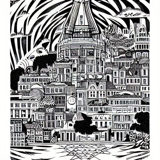 Image similar to mcbess and rutkowski artwork of civilisation. its people were said to be wise and just, and their city was a beautiful place full of wonderful buildings and treasures.