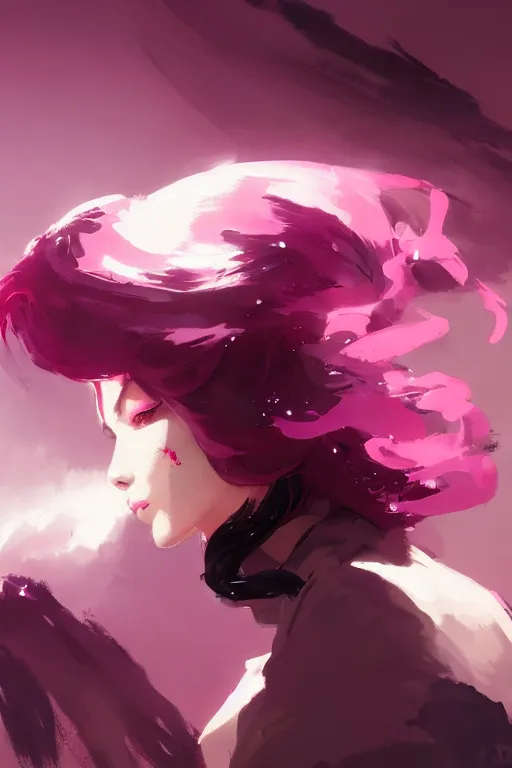 Prompt: A beautiful woman with professional makeup, with shoulder length mid-length magenta hair, dramatic lighting, dramatic atmosphere, subtle and detailed, by Dustin Nguyen, Akihiko Yoshida, Greg Tocchini, Greg Rutkowski, Cliff Chiang, 4k resolution, heavy contrast, trending on artstation