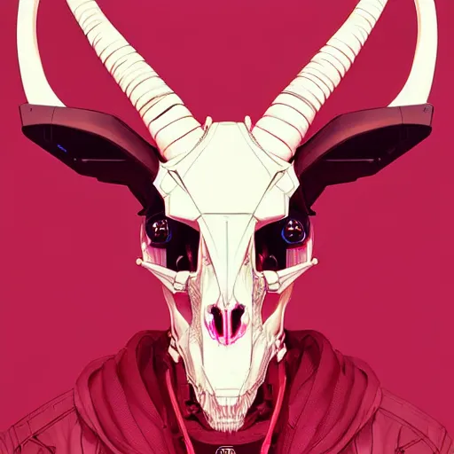 Image similar to a cyberpunk goat skull, by guweiz and wlop and ilya kuvshinov and artgerm and josan gonzalez, digital art